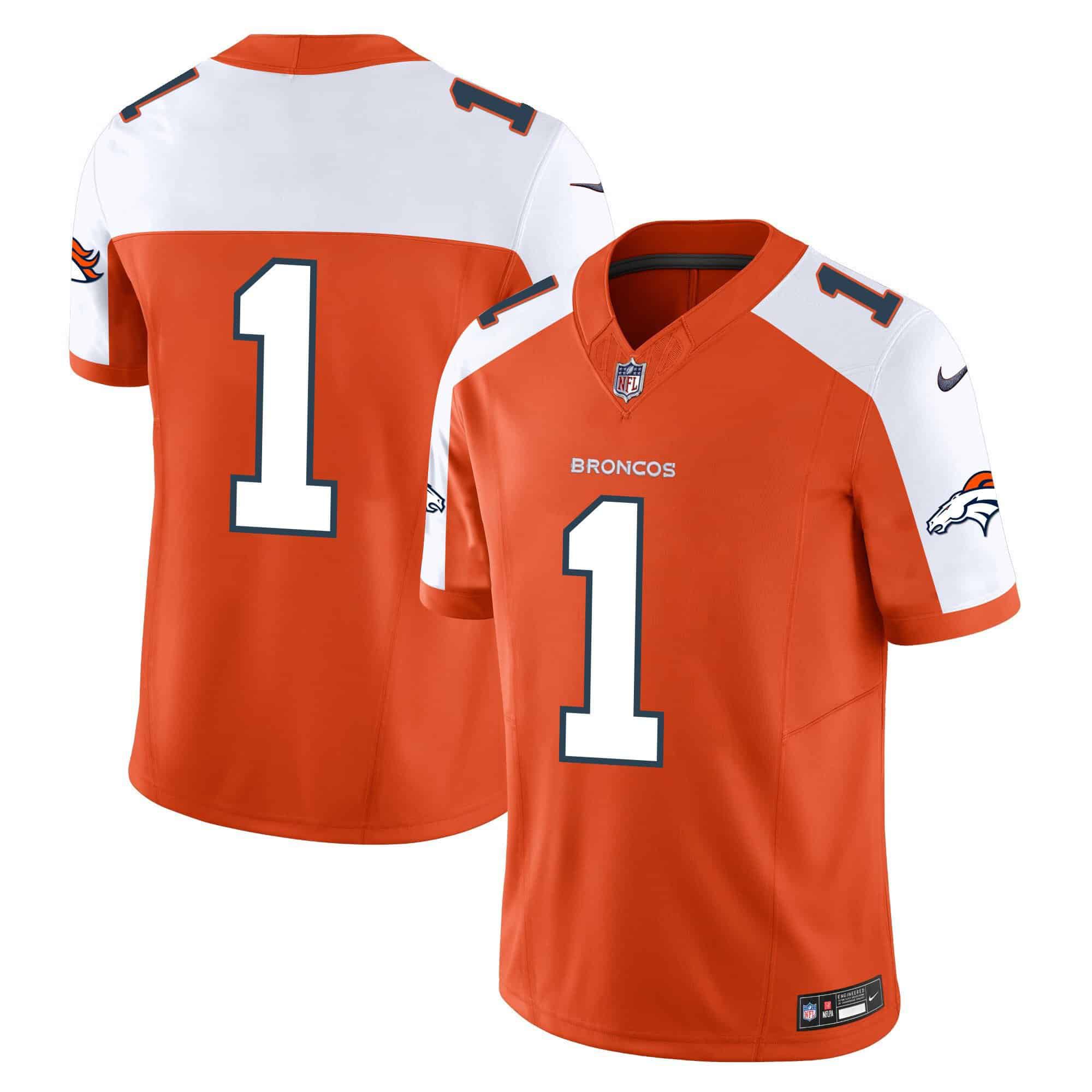 Men Denver Broncos #1 No Name Orange 2024 Nike Vapor Limited NFL Jersey style 1